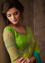 Load image into Gallery viewer, Blue &amp; Green Designer Embroidered Chiffon Silk Saree with Sequence work