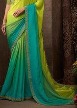 Load image into Gallery viewer, Blue &amp; Green Designer Embroidered Chiffon Silk Saree with Sequence work