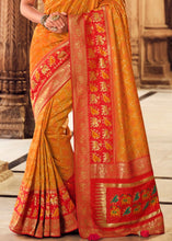 Laden Sie das Bild in den Galerie-Viewer, Amber Orange Woven Banarasi Silk Saree with Embroidered Blouse