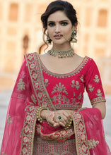 Laden Sie das Bild in den Galerie-Viewer, Cerise Pink Velvet Lehenga Choli Having Heavy Embroidery &amp; Hand work: Bridal Edition