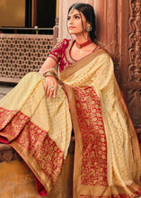 Load image into Gallery viewer, Cream White Woven Banarasi Silk Saree with Embroidered Blouse