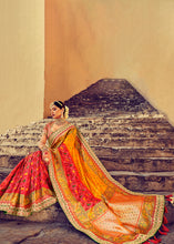 Load image into Gallery viewer, Yellow &amp; Red Patan Patola Silk Saree with Mirror, Khatli &amp; Cut-Dana work
