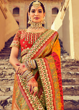 Load image into Gallery viewer, Yellow &amp; Red Patan Patola Silk Saree with Mirror, Khatli &amp; Cut-Dana work