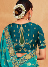 Load image into Gallery viewer, Shades Of Blue Heavy Embroidered Banarasi Silk Saree