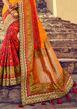 Load image into Gallery viewer, Yellow &amp; Red Patan Patola Silk Saree with Mirror, Khatli &amp; Cut-Dana work