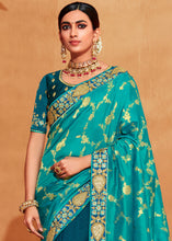 Load image into Gallery viewer, Shades Of Blue Heavy Embroidered Banarasi Silk Saree