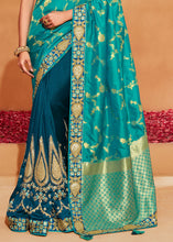 Load image into Gallery viewer, Shades Of Blue Heavy Embroidered Banarasi Silk Saree