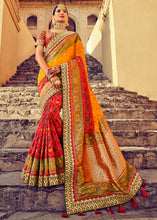 Load image into Gallery viewer, Yellow &amp; Red Patan Patola Silk Saree with Mirror, Khatli &amp; Cut-Dana work