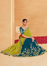 Load image into Gallery viewer, Green &amp; Blue Half N Half Heavy Embroidered Banarasi Silk Saree