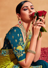Load image into Gallery viewer, Green &amp; Blue Half N Half Heavy Embroidered Banarasi Silk Saree