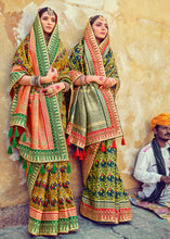 Load image into Gallery viewer, Yellow Green Patan Patola Silk Saree with Mirror, Khatli &amp; Cut-Dana work