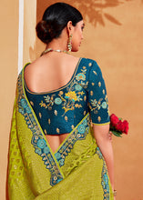 Load image into Gallery viewer, Green &amp; Blue Half N Half Heavy Embroidered Banarasi Silk Saree