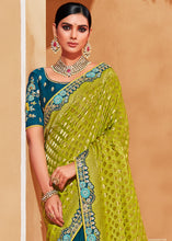 Load image into Gallery viewer, Green &amp; Blue Half N Half Heavy Embroidered Banarasi Silk Saree
