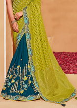 Load image into Gallery viewer, Green &amp; Blue Half N Half Heavy Embroidered Banarasi Silk Saree