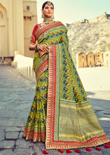 Load image into Gallery viewer, Yellow Green Patan Patola Silk Saree with Mirror, Khatli &amp; Cut-Dana work