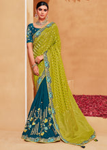 Load image into Gallery viewer, Green &amp; Blue Half N Half Heavy Embroidered Banarasi Silk Saree