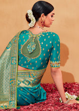 Load image into Gallery viewer, Green &amp; Blue Half N Half  Heavy Embroidered Banarasi Silk Saree
