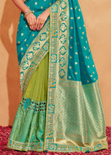 Load image into Gallery viewer, Green &amp; Blue Half N Half  Heavy Embroidered Banarasi Silk Saree