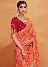 Load image into Gallery viewer, Brown &amp; Red Half N Half Heavy Embroidered Banarasi Silk Saree