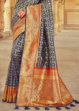 Load image into Gallery viewer, Grey &amp; Blue Kanjivaram Silk Saree with Mirror, Khatli &amp; Cut-Dana work