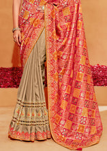 Load image into Gallery viewer, Brown &amp; Red Half N Half Heavy Embroidered Banarasi Silk Saree