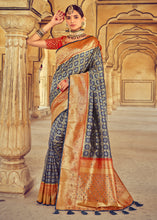 Load image into Gallery viewer, Grey &amp; Blue Kanjivaram Silk Saree with Mirror, Khatli &amp; Cut-Dana work