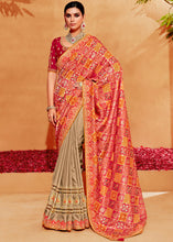 Load image into Gallery viewer, Brown &amp; Red Half N Half Heavy Embroidered Banarasi Silk Saree