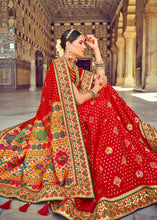 Load image into Gallery viewer, Bridal Red Bandhej  Patola Silk Saree with Mirror, Khatli &amp; Cut-Dana work