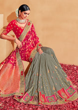 Load image into Gallery viewer, Grey &amp; Pink Half N Half Heavy Embroidered Banarasi Silk Saree