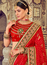Load image into Gallery viewer, Bridal Red Bandhej  Patola Silk Saree with Mirror, Khatli &amp; Cut-Dana work