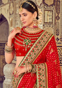 Bridal Red Bandhej  Patola Silk Saree with Mirror, Khatli & Cut-Dana work