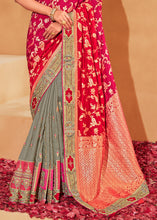 Load image into Gallery viewer, Grey &amp; Pink Half N Half Heavy Embroidered Banarasi Silk Saree