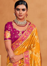 Load image into Gallery viewer, Pink &amp; Yellow Half N Half Heavy Embroidered Banarasi Silk Saree