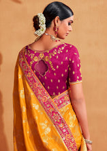 Load image into Gallery viewer, Pink &amp; Yellow Half N Half Heavy Embroidered Banarasi Silk Saree