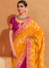 Load image into Gallery viewer, Pink &amp; Yellow Half N Half Heavy Embroidered Banarasi Silk Saree