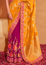 Load image into Gallery viewer, Pink &amp; Yellow Half N Half Heavy Embroidered Banarasi Silk Saree