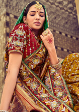 Load image into Gallery viewer, Mustard Yellow Bandhej Patola Silk Saree with Mirror, Khatli &amp; Cut-Dana work