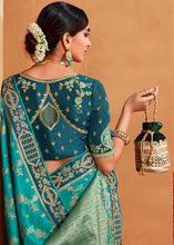Load image into Gallery viewer, Grey &amp; Blue Half N Half Heavy Embroidered Banarasi Silk Saree