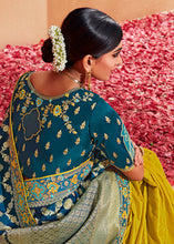 Load image into Gallery viewer, Green &amp; Blue Half N Half Heavy Embroidered Banarasi Silk Saree