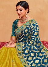 Load image into Gallery viewer, Green &amp; Blue Half N Half Heavy Embroidered Banarasi Silk Saree