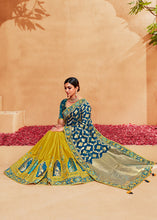 Load image into Gallery viewer, Green &amp; Blue Half N Half Heavy Embroidered Banarasi Silk Saree
