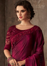Load image into Gallery viewer, Jam Purple Designer Embroidered Silk Saree with Sequence work
