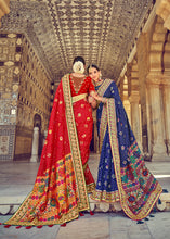Load image into Gallery viewer, Berry Blue Bandhej Patola Silk Saree with Mirror, Khatli &amp; Cut-Dana work