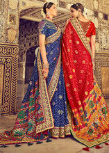Load image into Gallery viewer, Berry Blue Bandhej Patola Silk Saree with Mirror, Khatli &amp; Cut-Dana work