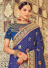 Load image into Gallery viewer, Berry Blue Bandhej Patola Silk Saree with Mirror, Khatli &amp; Cut-Dana work
