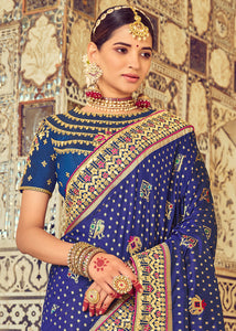 Berry Blue Bandhej Patola Silk Saree with Mirror, Khatli & Cut-Dana work