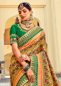 Canary Yellow Patan Patola Silk Saree with Mirror, Khatli & Cut-Dana work