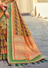 Load image into Gallery viewer, Canary Yellow Patan Patola Silk Saree with Mirror, Khatli &amp; Cut-Dana work