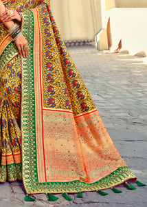 Canary Yellow Patan Patola Silk Saree with Mirror, Khatli & Cut-Dana work