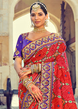 Load image into Gallery viewer, Crimson Red Bandhej Patola Silk Saree with Mirror, Khatli &amp; Cut-Dana work